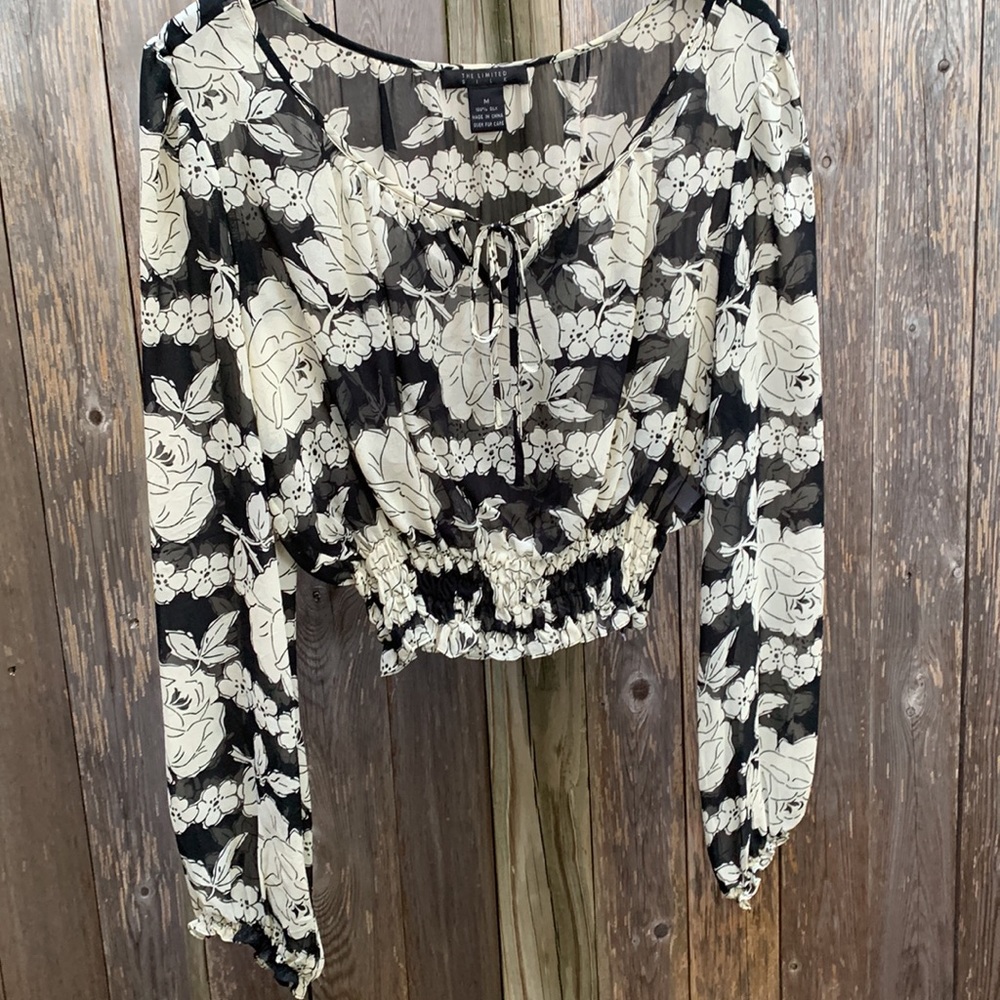 The Limited long sleeve sheer cropped top with gathered waist & wrists